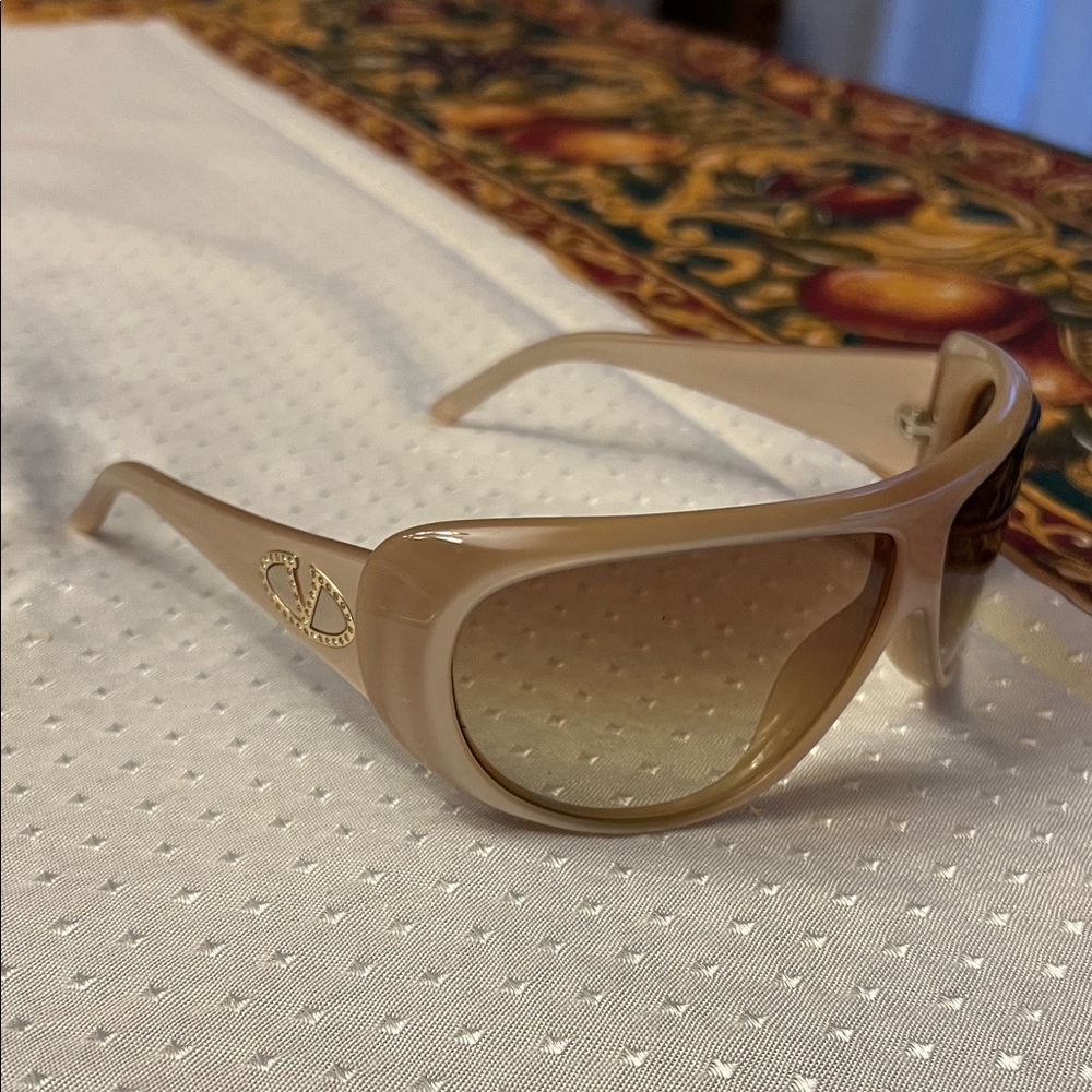 Valentino Tan Sunglasses with Gold Logo